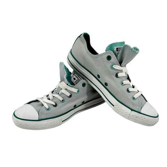 Converse Chuck Taylor Double Tongue Shoes Junior Sz 6 Sneakers Gray Teal Canvas - Picture 2 of 9